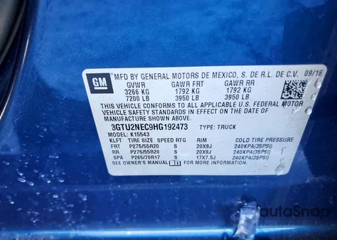 2017 GMC Sierra K1500 Slt from USA, damaged, VIN 3GTU2NEC9HG192473